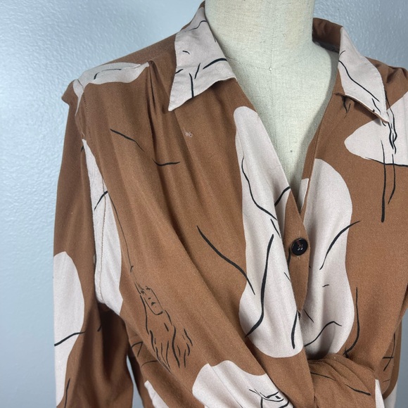 Zara Brown Face Geometric Crop Top Tie Size Medium - Picture 2 of 7